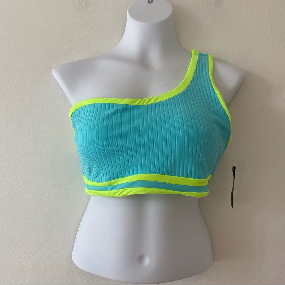Ambrielle swim bikini top only light blue neon green one shoulder